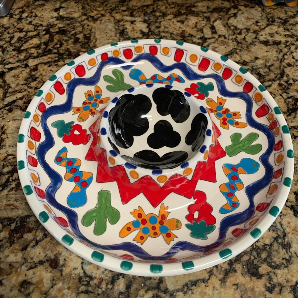 Vintage Handpainted Chip & Dip Bowl/Plate
